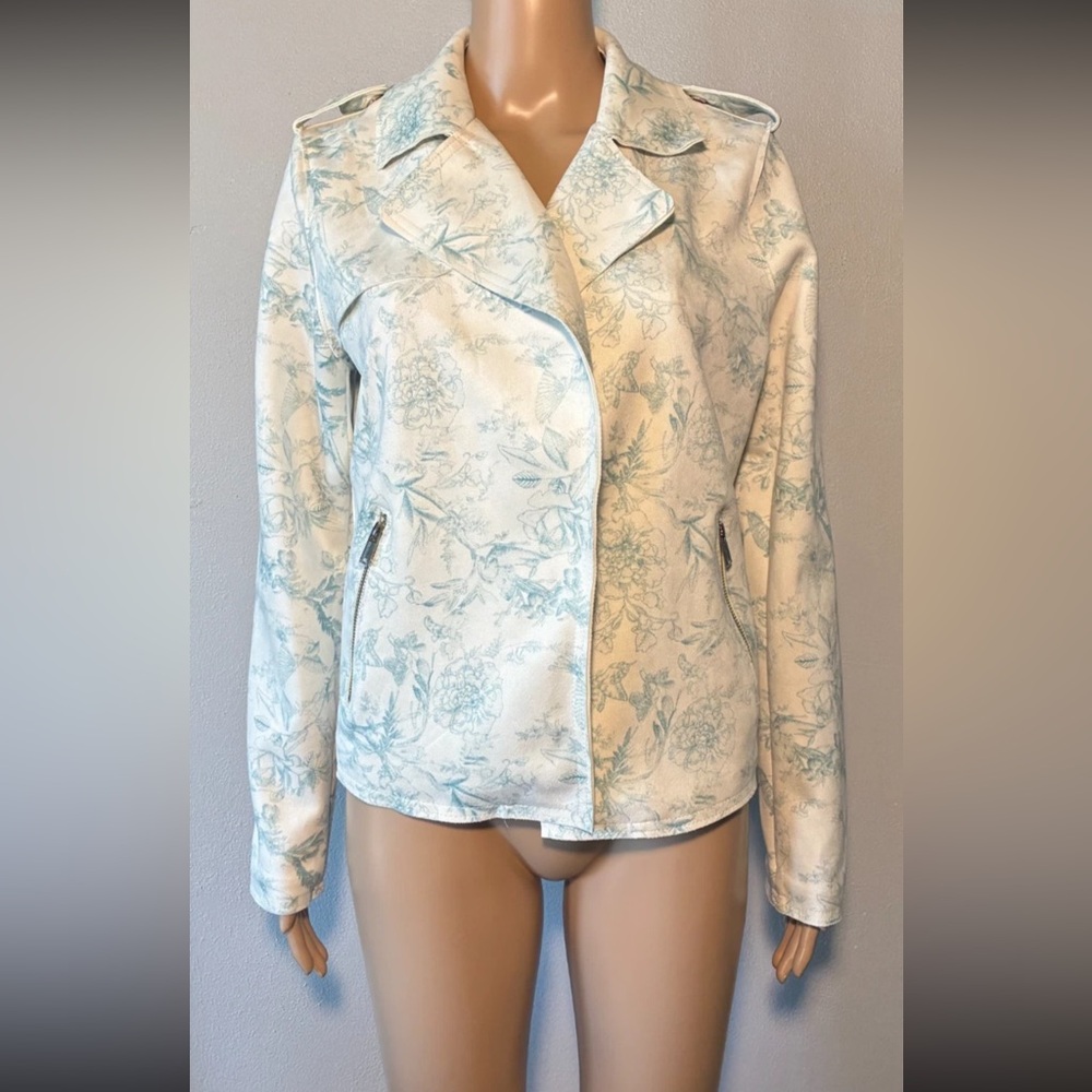 Philosophy Women's Jacket Size L Floral Open Front Long Sleeve Notched Lapel